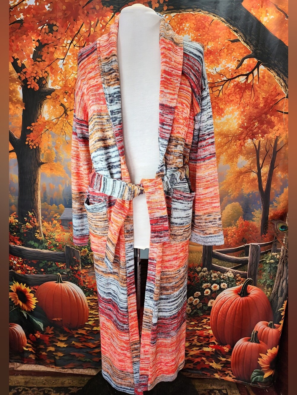 🍁🍂 FASHION NOVA Boho Cardigan Autumn Sweater Duster Belt Pockets NWT M/L